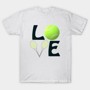 Tennis Love with Ball and Rackets for Players and Fans (Black Letters) T-Shirt